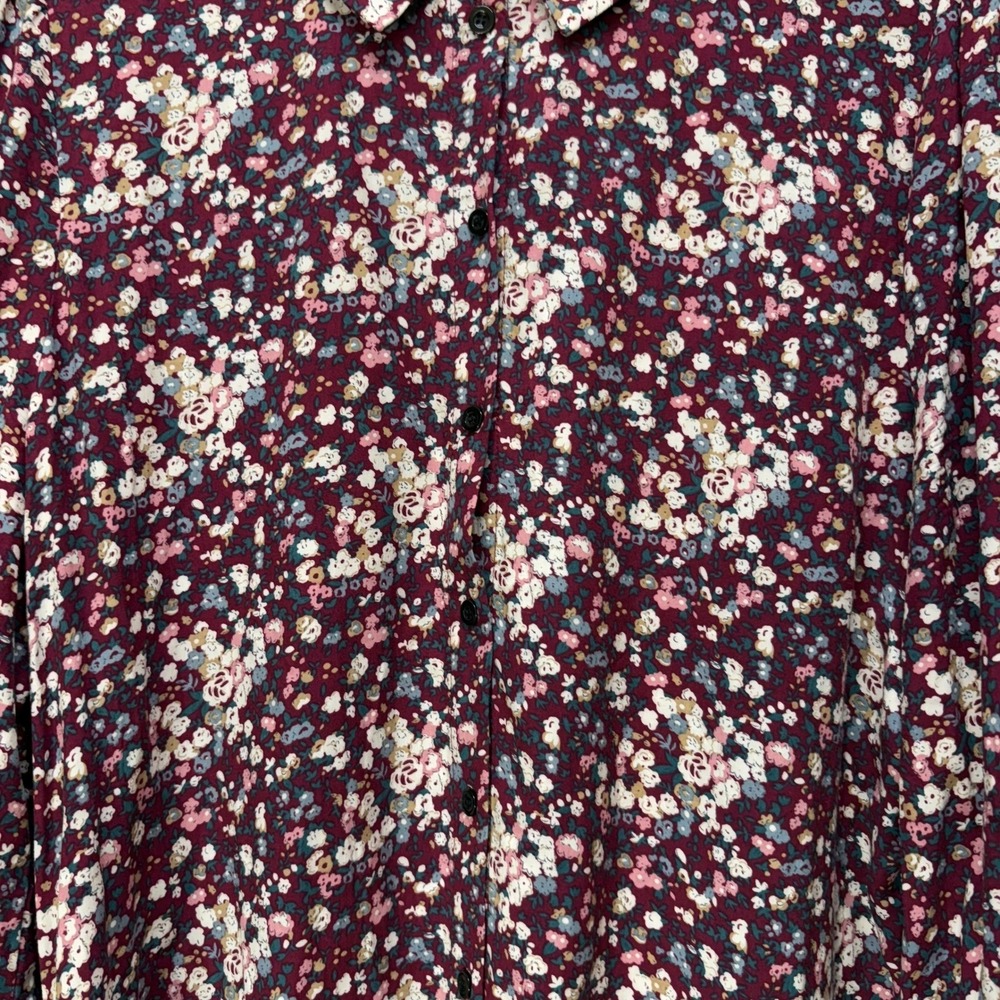 Natural Life Twiggy Mini Shirt Dress Size XL Burgundy Ditsy Floral 3/4 Sleeve - Picture 4 of 12